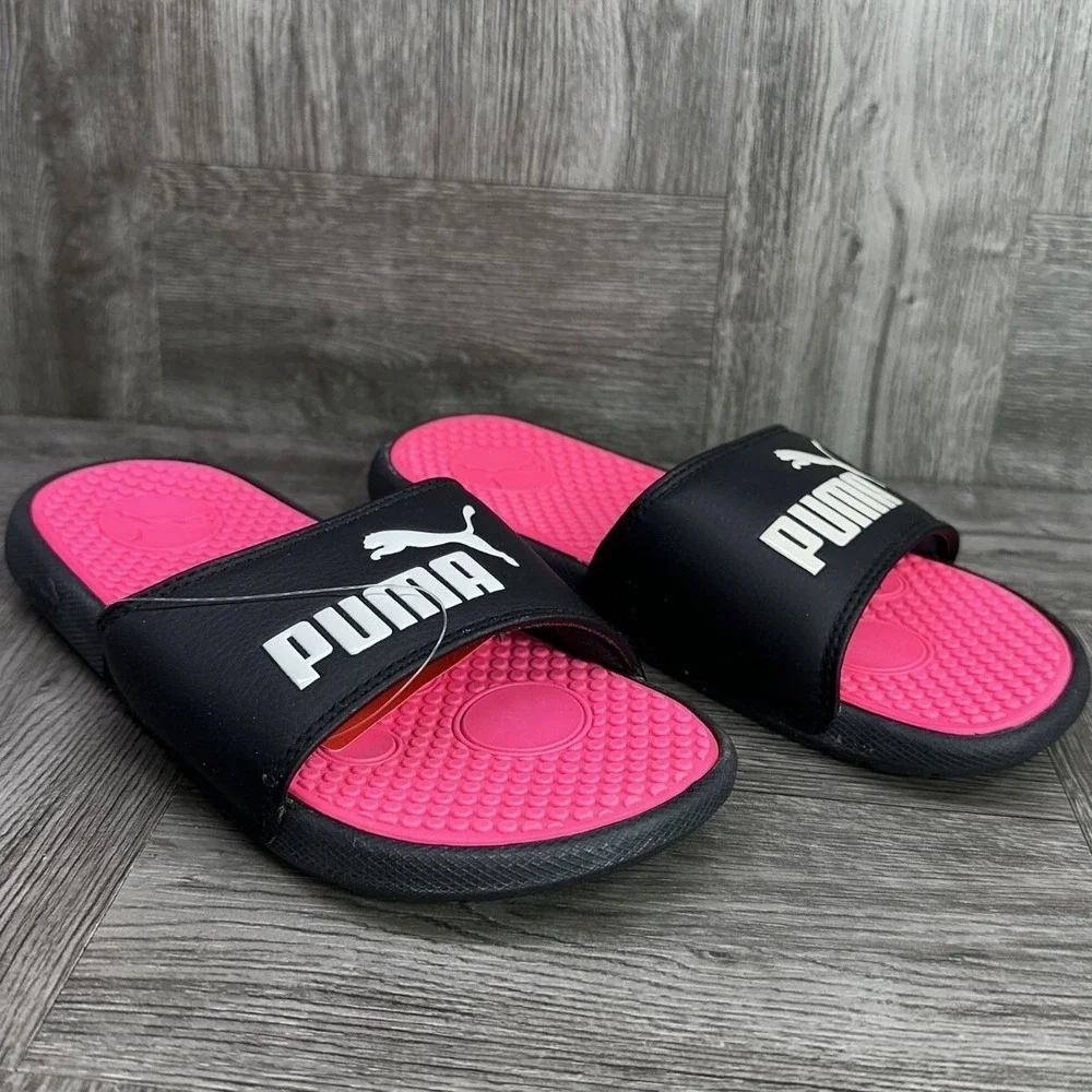 Puma Cool Cat Slides Kids Size 2 Black Pink New Sandals Athletic Slip On